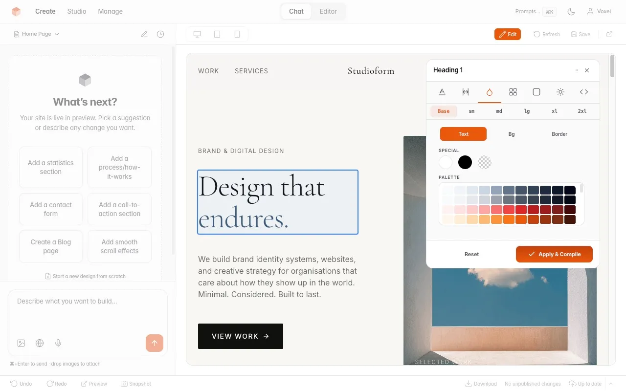 Website Builder visual style editing panel