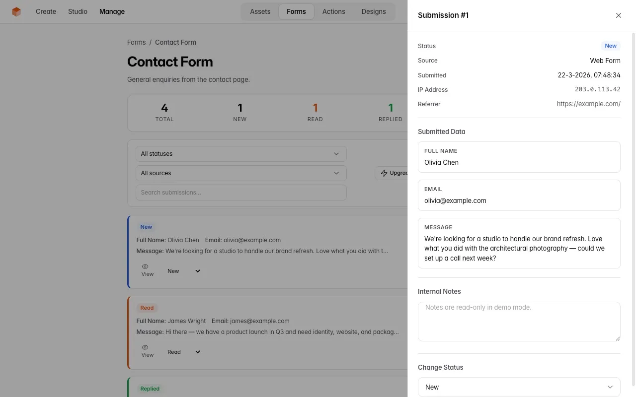 Website Builder forms inbox